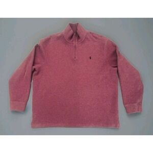 Polo Ralph Lauren Sweater Mens 2XL Light Red 1/4 Zip Pullover Leather Pull XXL